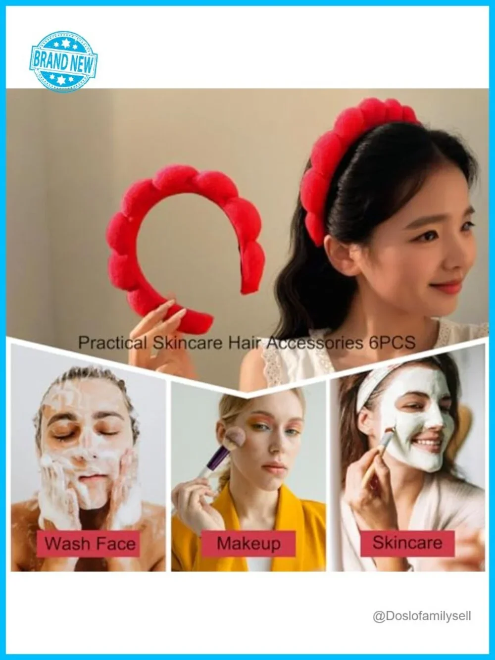 6PCS Spa Headband Set with Towel Cloth Headband, Velvet Scrunchies, Hair Claw